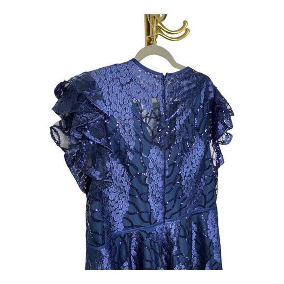 Mac Duggal Sequins Embellished Flutter Sleeve Cocktail Dress Formal Gala Sz 16 - Picture 11 of 15